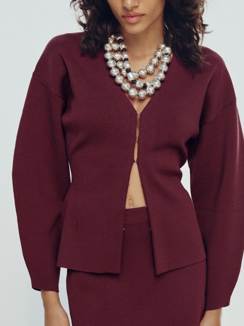 Zara Deep Burgundy V-Neck Knit Cardigan